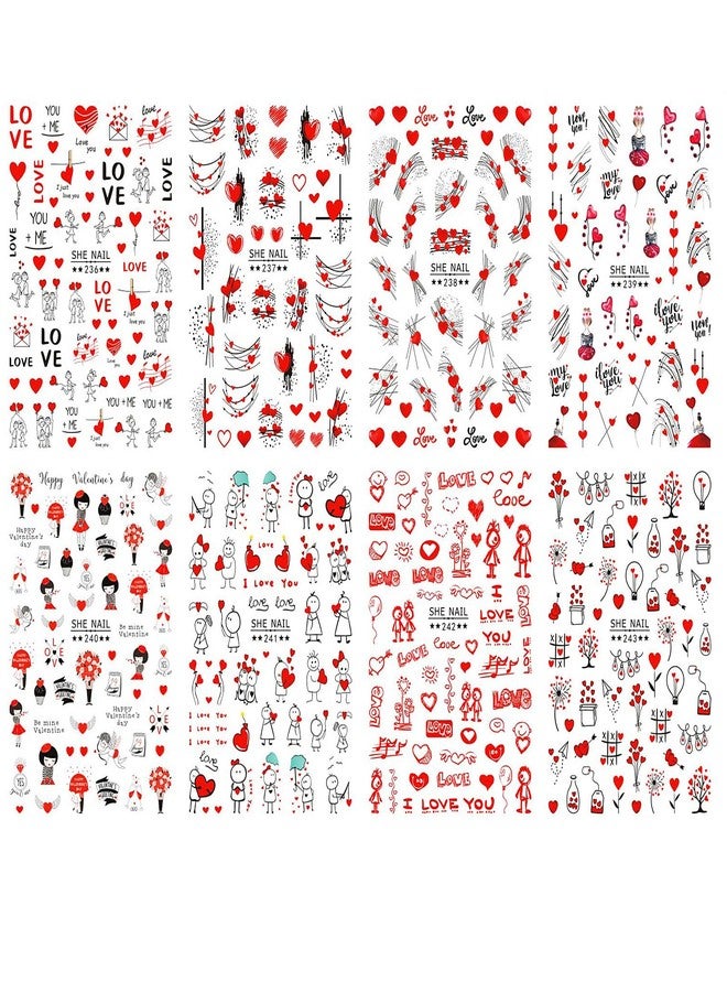 WAFOLOZE Valentines Nail Stickers - Valentine's Day Nail Decals 3D Self-Adhesive Valentines Stickers Love Heart Rose Decals for Women Nail Art(12 Sheets) - Image 3